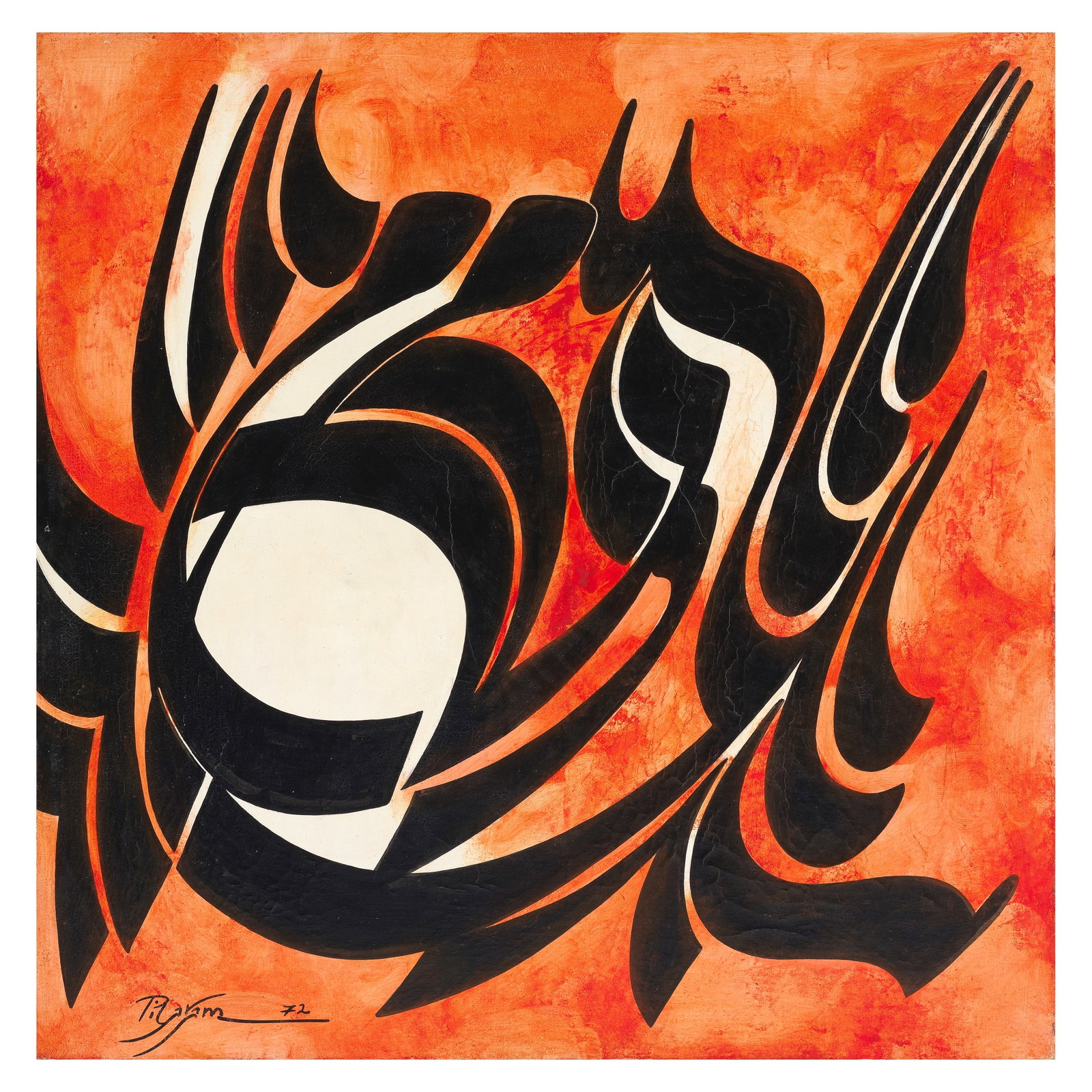 Faramarz Pilaram (Iran, 1937-1983) Untitled (Calligraphic Composition on Red) (1 of 2)