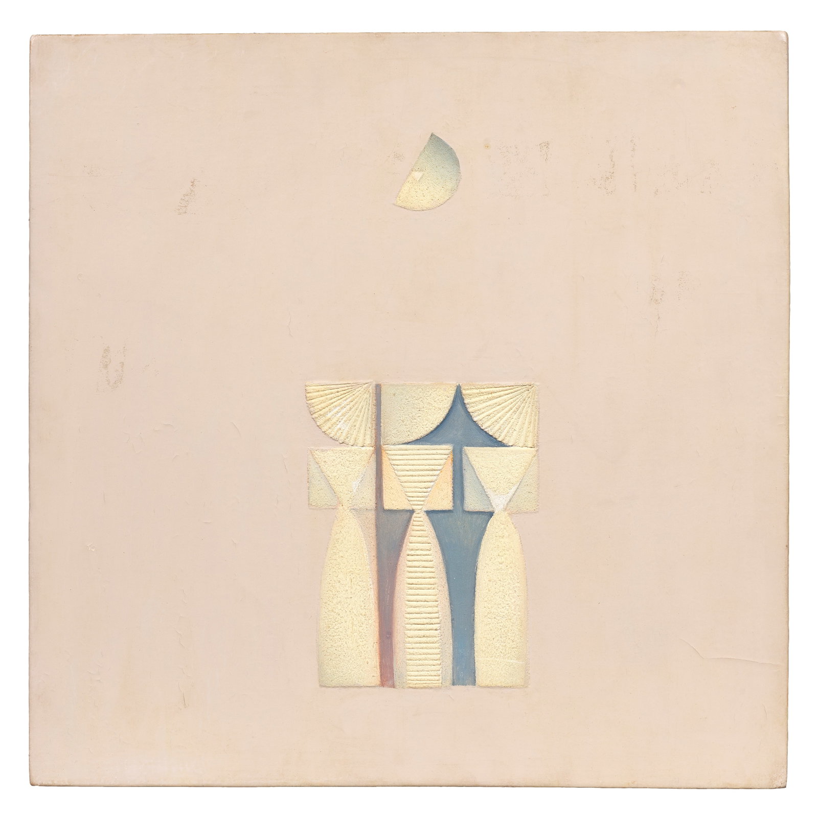 Farghali Abdel Hafiz (Egypt, 1941-2023) Moonlight: Farghali Abdel Hafiz (Egypt, 1941-2023) Moonlight mixed media on canvas mounted on board, framed signed 'Fargali' and dated '80' in Arabic (lower left turnover), executed in 1980 50 x 50cm (19 11/16 x