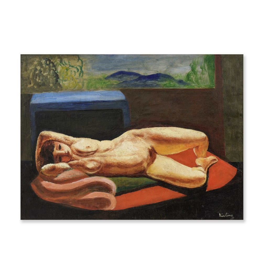 MOÏSE KISLING (1891-1953) Nu couché avec en fond un paysage vers Saint Tropez (1 of 1)