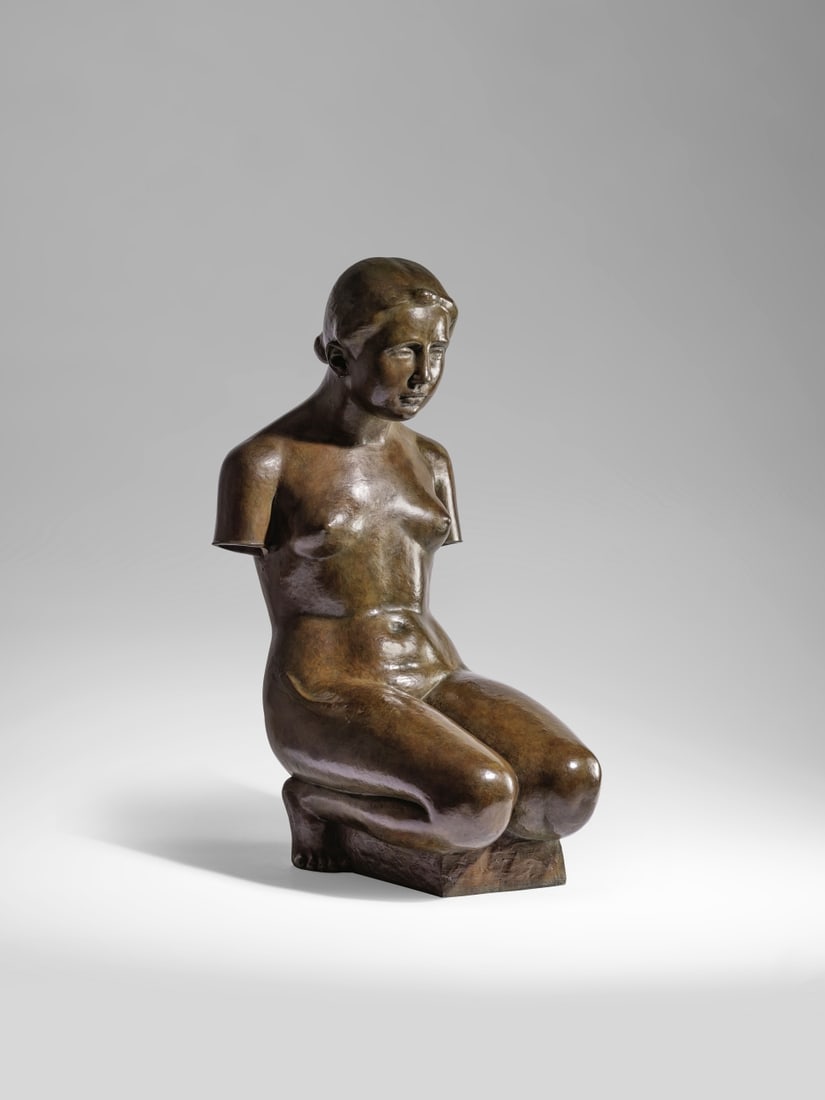 ARISTIDE MAILLOL (1861-1944) Jeune fille agenouillée sans bras: ARISTIDE MAILLOL (1861-1944) Jeune fille agenouillée sans bras signé et numéroté 'A-Maillol 3/4' (sur la base à droite) et porte la marque du fondeur 'Alexis. Rudier. fondeur.
