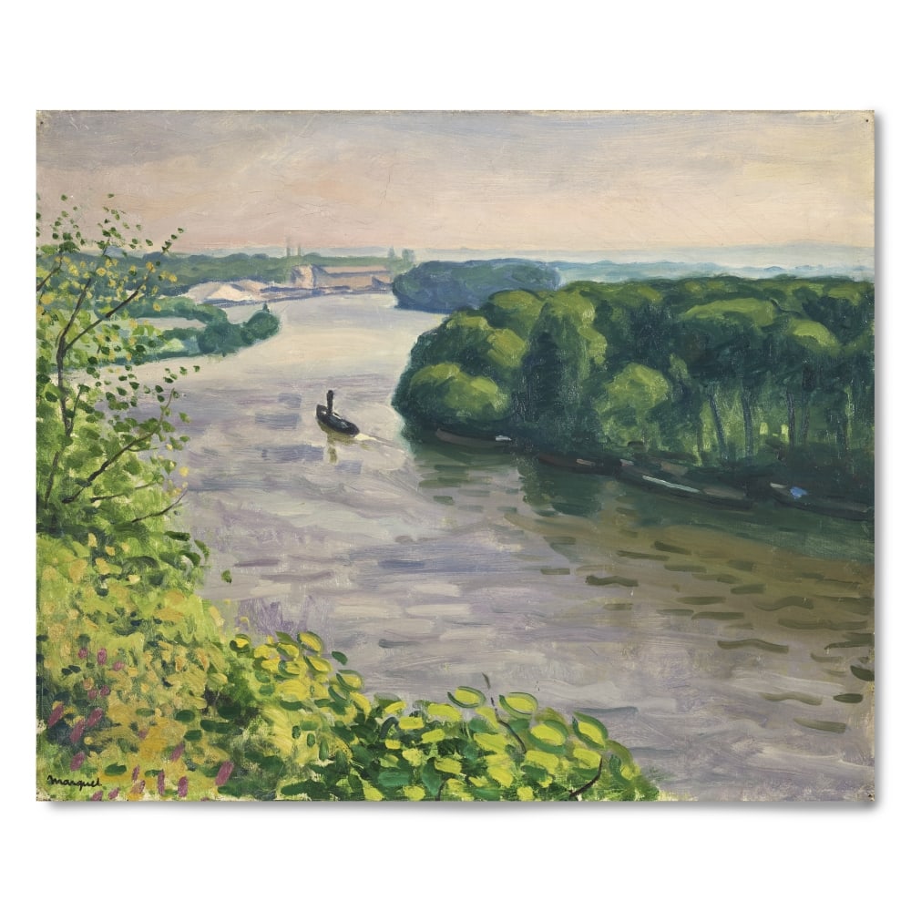 ALBERT MARQUET (1875-1947) La Frette vers Paris, le remorqueur: ALBERT MARQUET (1875-1947) La Frette vers Paris, le remorqueur signé 'Marquet' (en bas à gauche) huile sur toile signed 'Marquet' (lower left) oil on canvas 50 x 61 cm. 19 11/16 x 24 in.