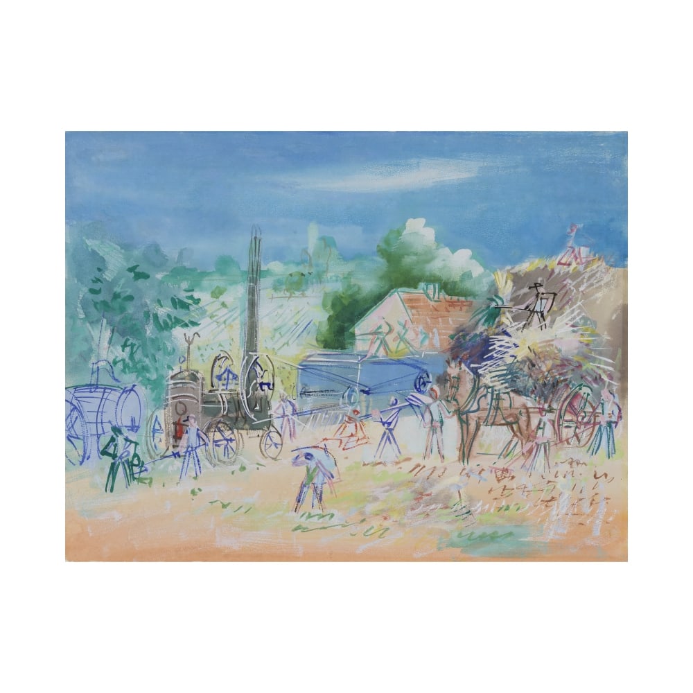 JEAN DUFY (1888-1964) Les Battages: JEAN DUFY (1888-1964) Les Battages gouache et aquarelle sur papier Peint entre 1940 et 1942 gouache and watercolour on paper Painted between 1940 and 1942 46.2 x 60 cm. 18 3/16 x 23 5/8 in.