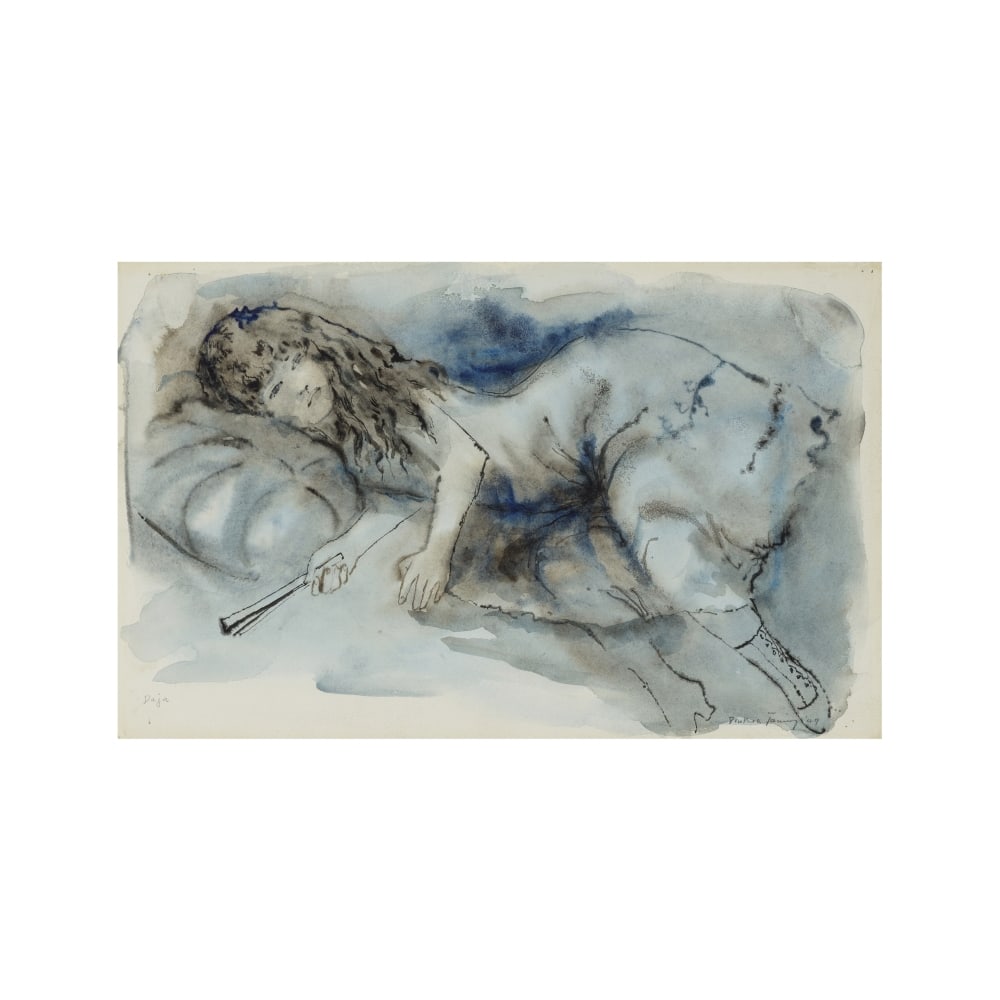 DOROTHEA TANNING (1910-2012) Daja: DOROTHEA TANNING (1910-2012) Daja signé, daté 'Dorothea Tanning 49' (en bas à droite) et inscrit 'Daja' (en bas à gauche) aquarelle et encre sur papier Exécuté en 1949 si
