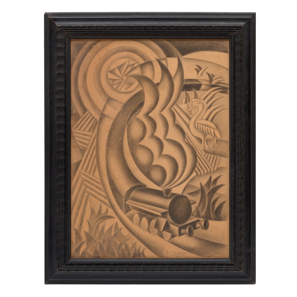 FORTUNATO DEPERO (1892-1960) Sans titre: FORTUNATO DEPERO (1892-1960) Sans titre signé 'F. Depero' (en bas à droite) crayon et fusain sur carton Exécuté vers 1947 signed 'F. Depero' (lower right) pencil and charcoal on ca