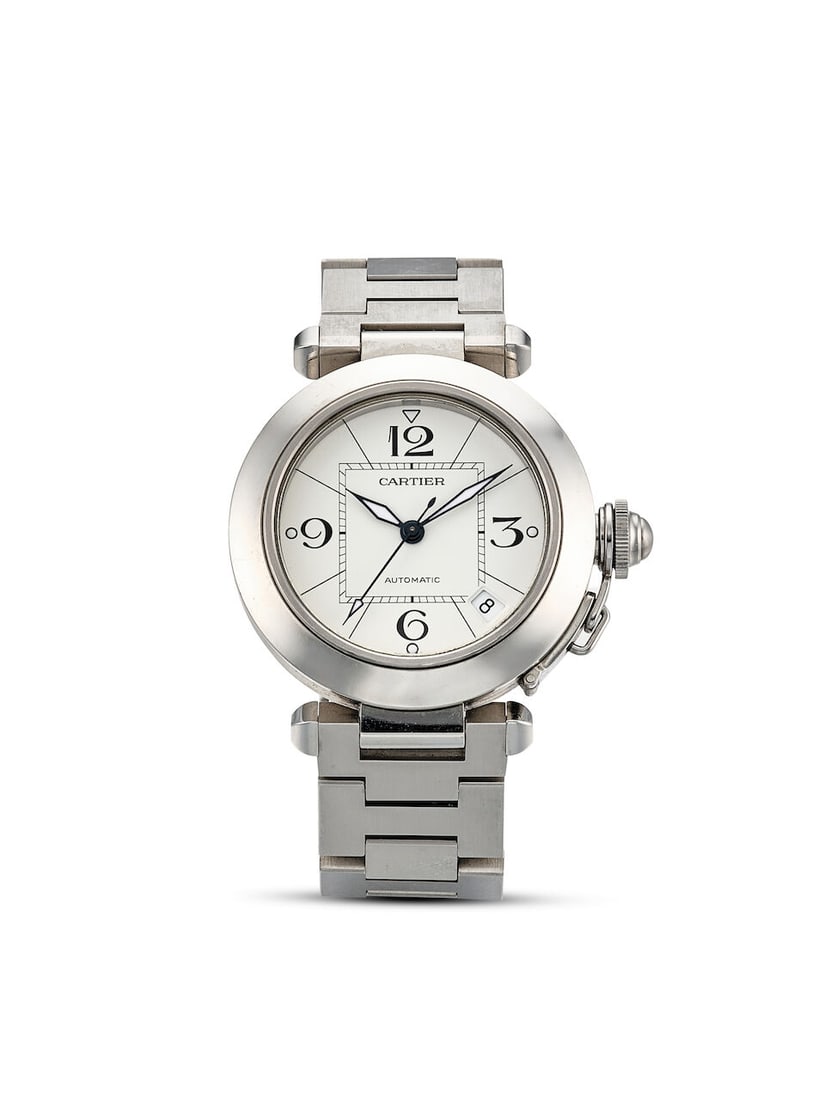 [NO RESERVE] CARTIER | PASHA, REF.2324, A STAINLESS STEEL BRACELET WATCH WITH DATE, CIRCA 2000: [NO RESERVE] CARTIER | PASHA, REF.2324, A STAINLESS STEEL BRACELET WATCH WITH DATE, CIRCA 2000 Case No: 509978RX Calibre: ETA 2892 A2, automatic, signed Dial: White, signed Case: 35.5mm, stainless ste