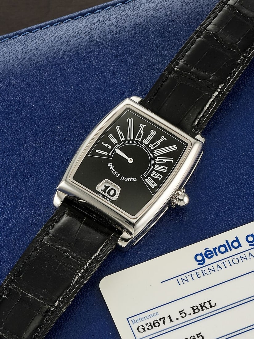 GERALD GENTA | RETRO SOLO, REF.G.3671.BKL, A STAINLESS STEEL JUMPING HOUR WRISTWATCH WITH RETROG... (1 of 5)
