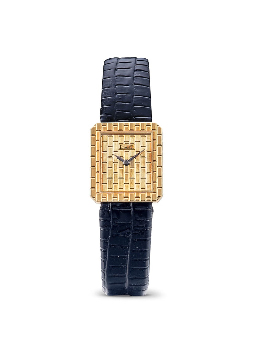 PIAGET | PROTOCOLE, REF.41557, A YELLOW GOLD WRISTWATCH, CIRCA 1980: PIAGET | PROTOCOLE, REF.41557, A YELLOW GOLD WRISTWATCH, CIRCA 1980 Case No: 365870 Calibre: 4P1, manual winding, signed Dial: Gold, signed Case: 20 x 22.5mm, 18k yellow gold, snap-on case back, signe