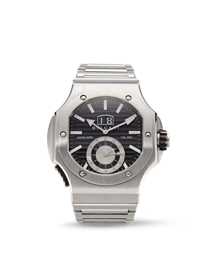 BVLGARI | ENDURER CHRONOSPRINT, REF.BRE 56 S CHS, A STAINLESS STEEL SINGLE BUTTON FLYBACK CHRONO...: BVLGARI | ENDURER CHRONOSPRINT, REF.BRE 56 S CHS, A STAINLESS STEEL SINGLE BUTTON FLYBACK CHRONOSPRINT BRACELET WATCH WITH DIGITAL DATE, MADE IN COLLABORATION WITH DANIEL ROTH, CIRCA 2015 Case No: DN 