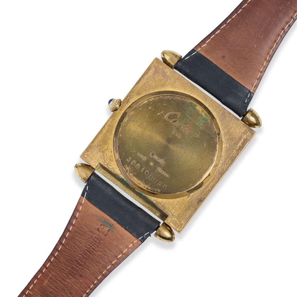 Cartier. A gilt quartz travel clock with alarm converted to a wristwatch Quadrant, Circa 1980 - 3