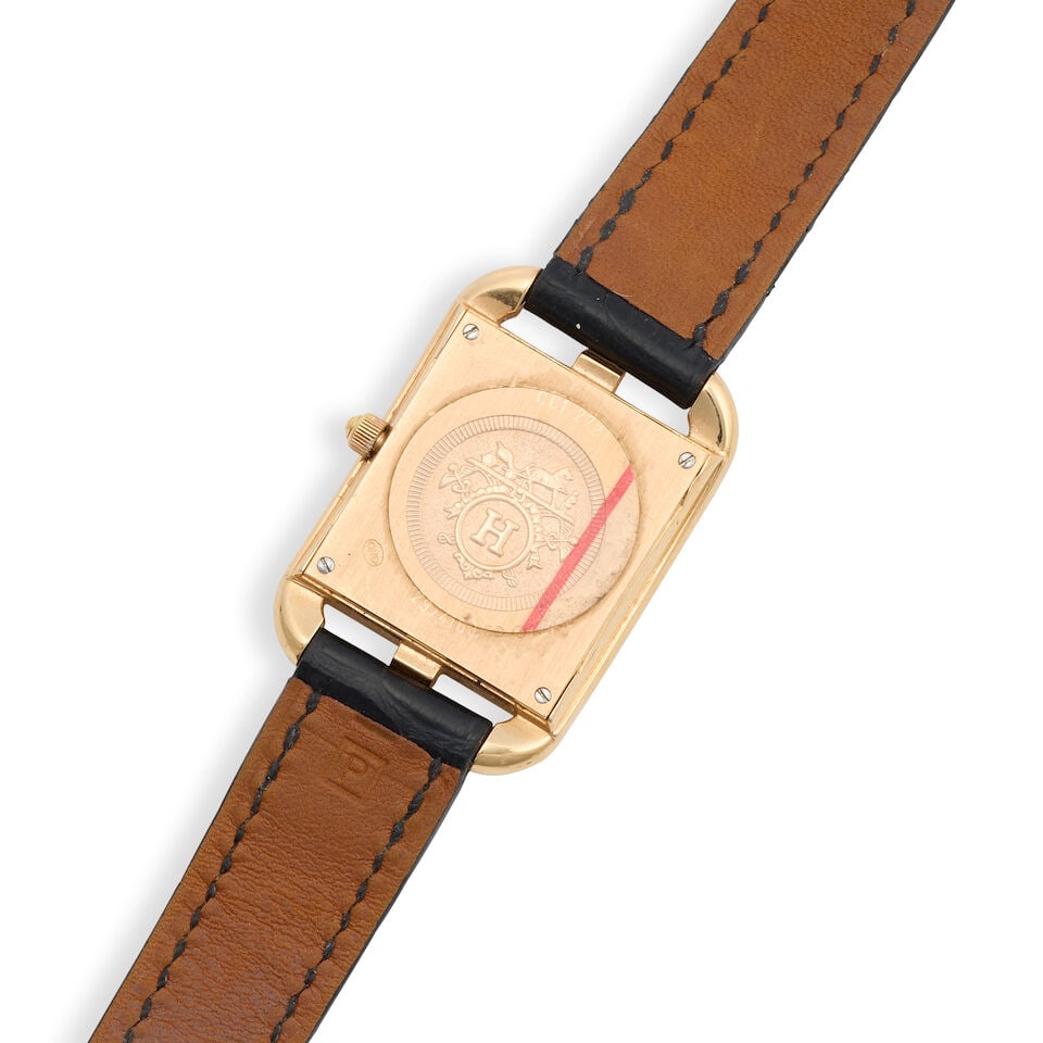 Hermès. A lady's 18K rose gold diamond set quartz wristwatch with mother of pearl dial Cap... - 3