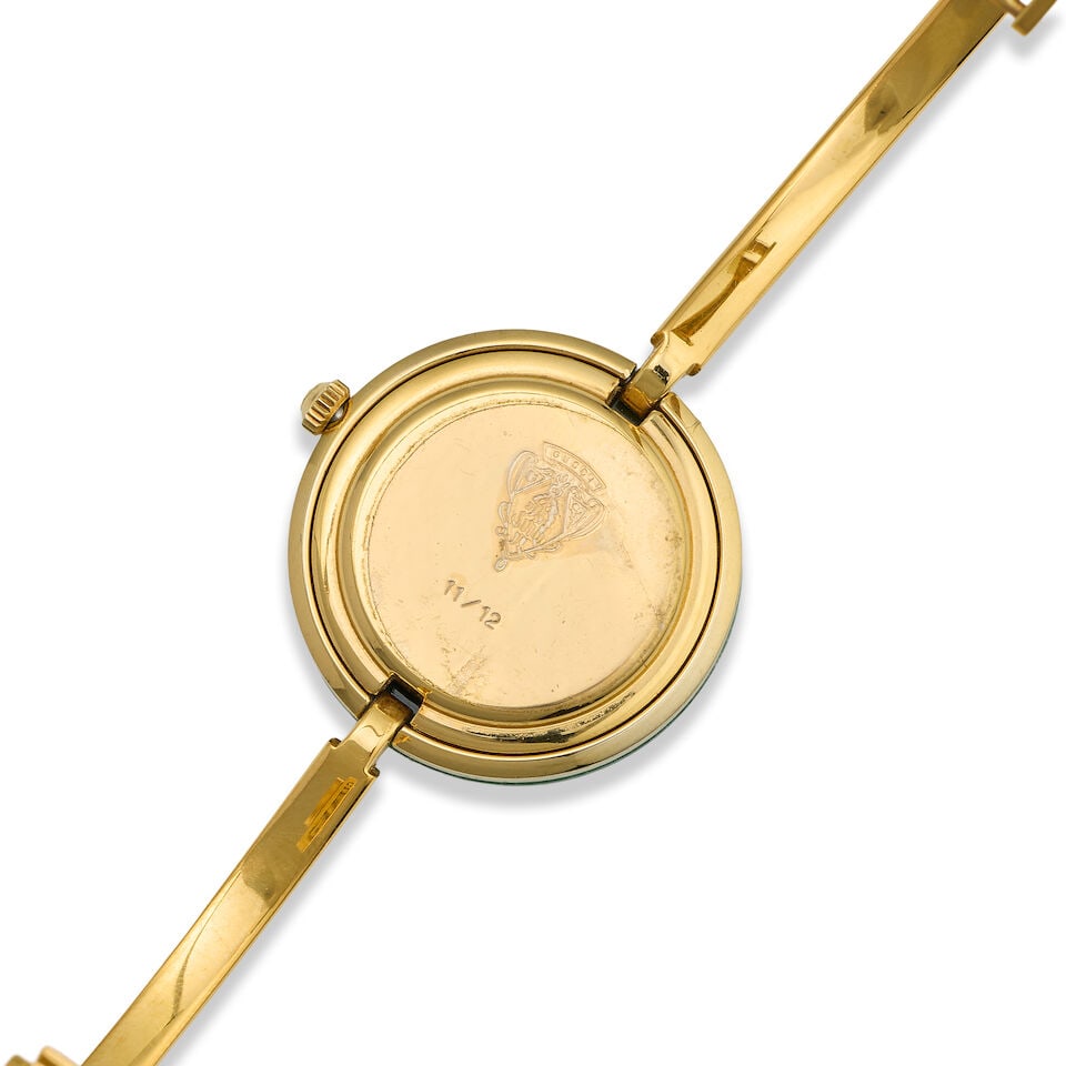 Gucci. A lady's gold tone quartz bracelet watch with interchangeable bezels Ref: 11/12, Purchase... - 3