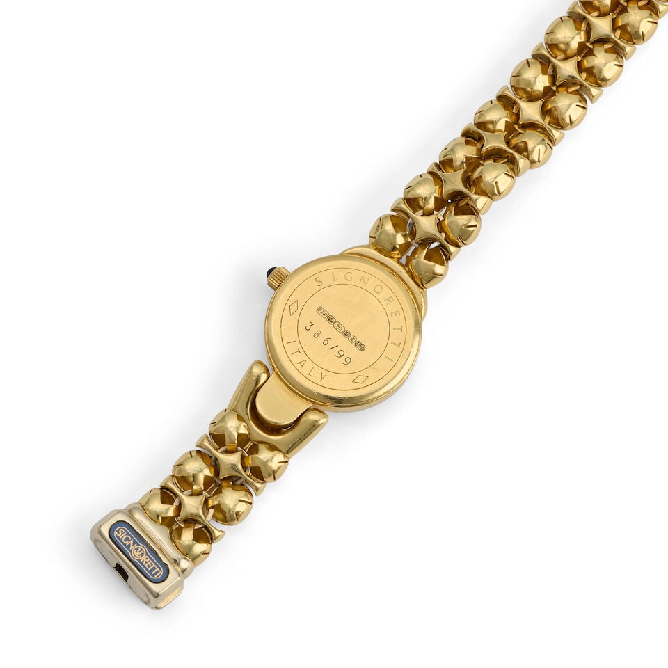 Signoretti. A lady's 18K gold diamond-set quartz bracelet watch London hallmark for 1999 - 3