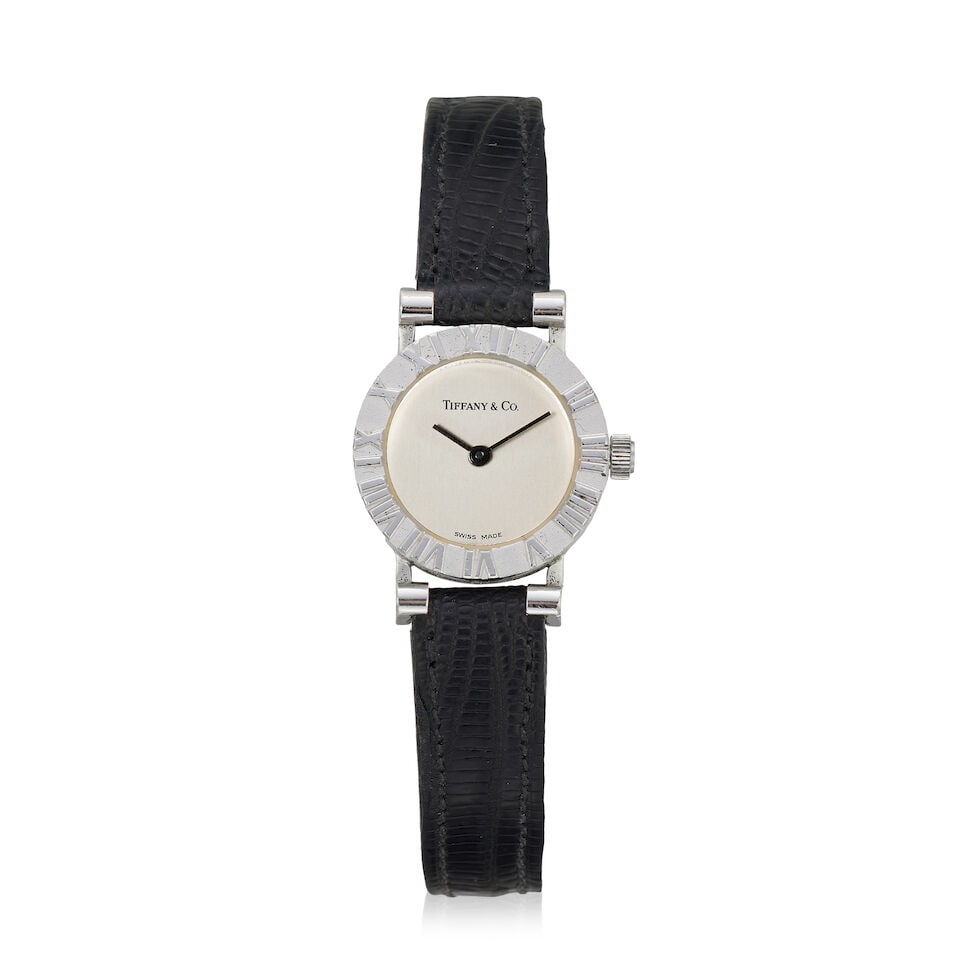 Tiffany & Co. A lady's quartz silver wristwatch Atlas, Ref: S0640, Purchased 14th December 1990: Tiffany & Co. A lady's quartz silver wristwatch Model: Atlas Reference: S0640 Date: Purchased 14th December 1990 Movement: 6-jewel ETA Cal.976.001 quartz Dial: Silvered Case: Brushed and polished