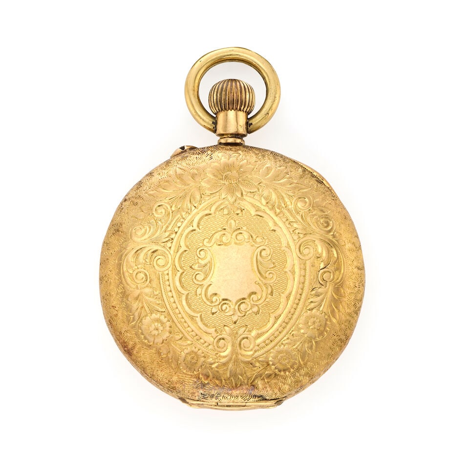 An 18K gold and enamel keyless wind half hunter pocket watch Circa 1900 - 2
