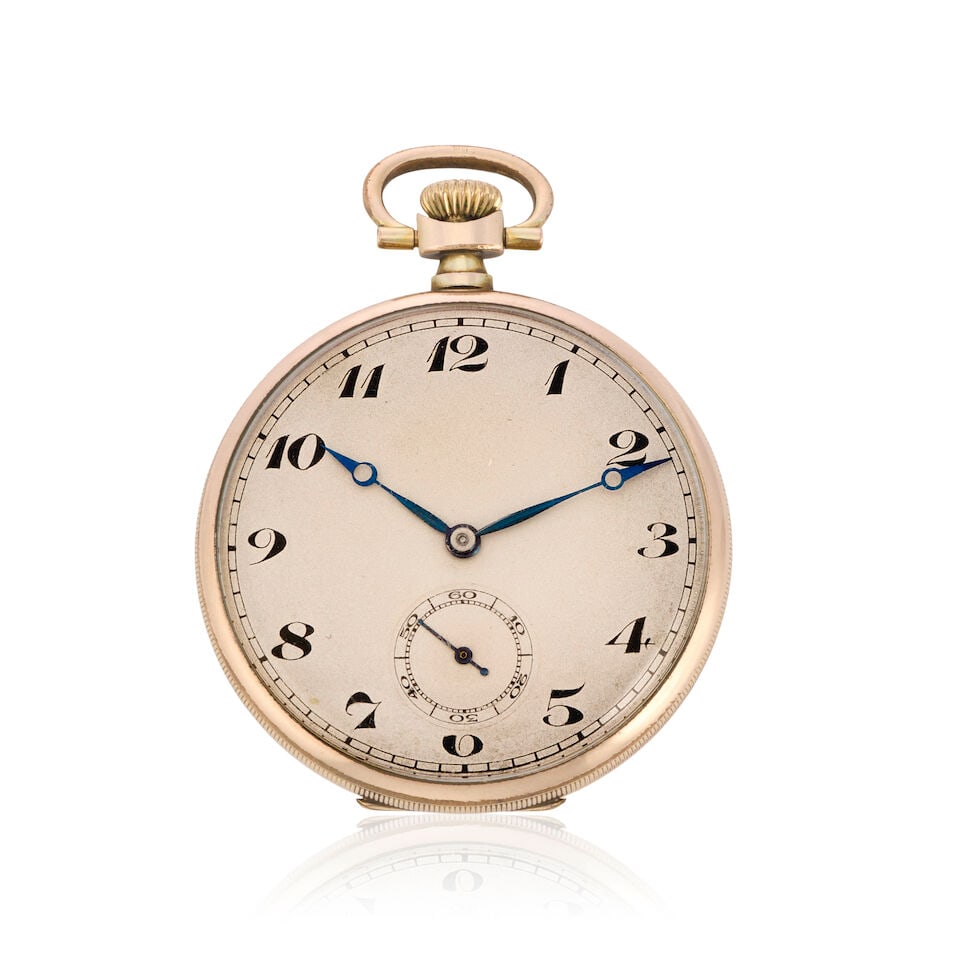 Cyma. A gold plated keyless wind open face pocket watch with a 9K gold chain Circa 1920 - 3