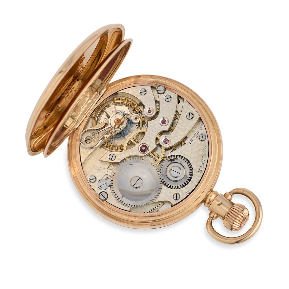A 9K gold keyless wind half hunter pocket watch with 9K gold chain and brooch Birmingham Hallmar... - 2
