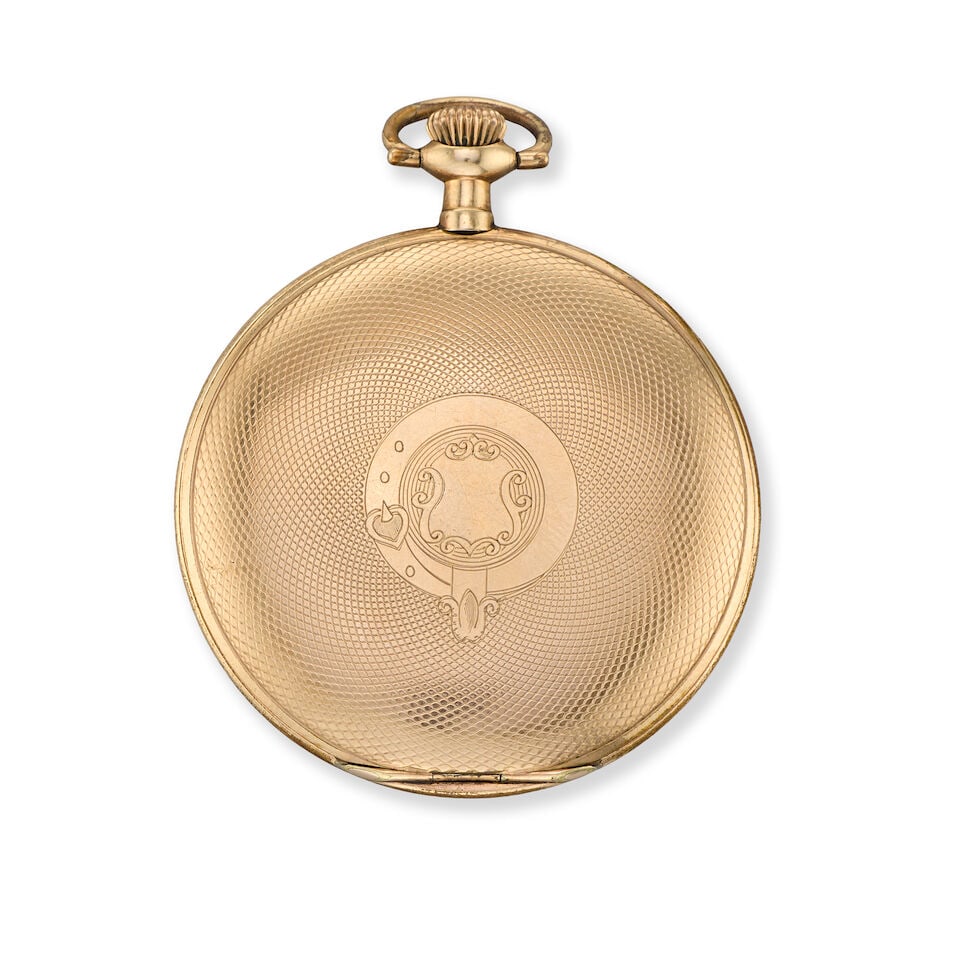 A gold plated keyless wind open face pocket watch with 1913 George V Sovereign and chain Circa ... - 2