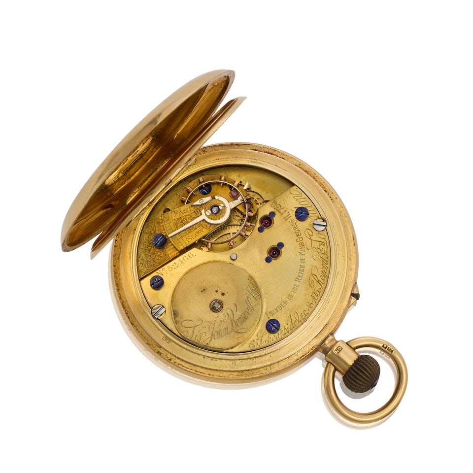 Sir John Bennett Ltd, 65 Cheapside & 105 Regent Street, London. An 18K gold keyless wind half hu... - 2