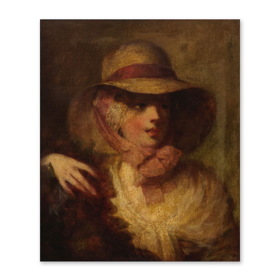 Reverend Matthew William Peters (Freshwater 1741-1814 Kent) Portrait de dame au chapeau de paille - 3