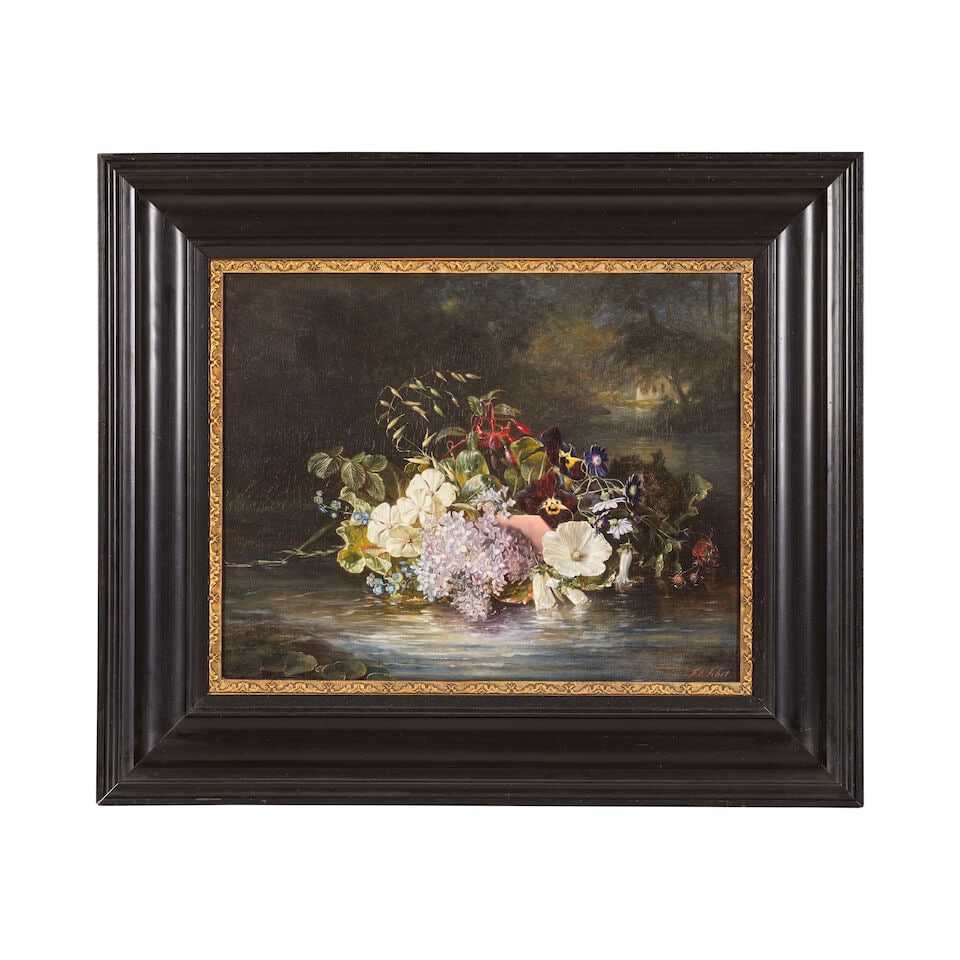 Francina Louise Schot (Rotterdam 1816-1894) Nature morte de fleurs au bord de l'eau - 3