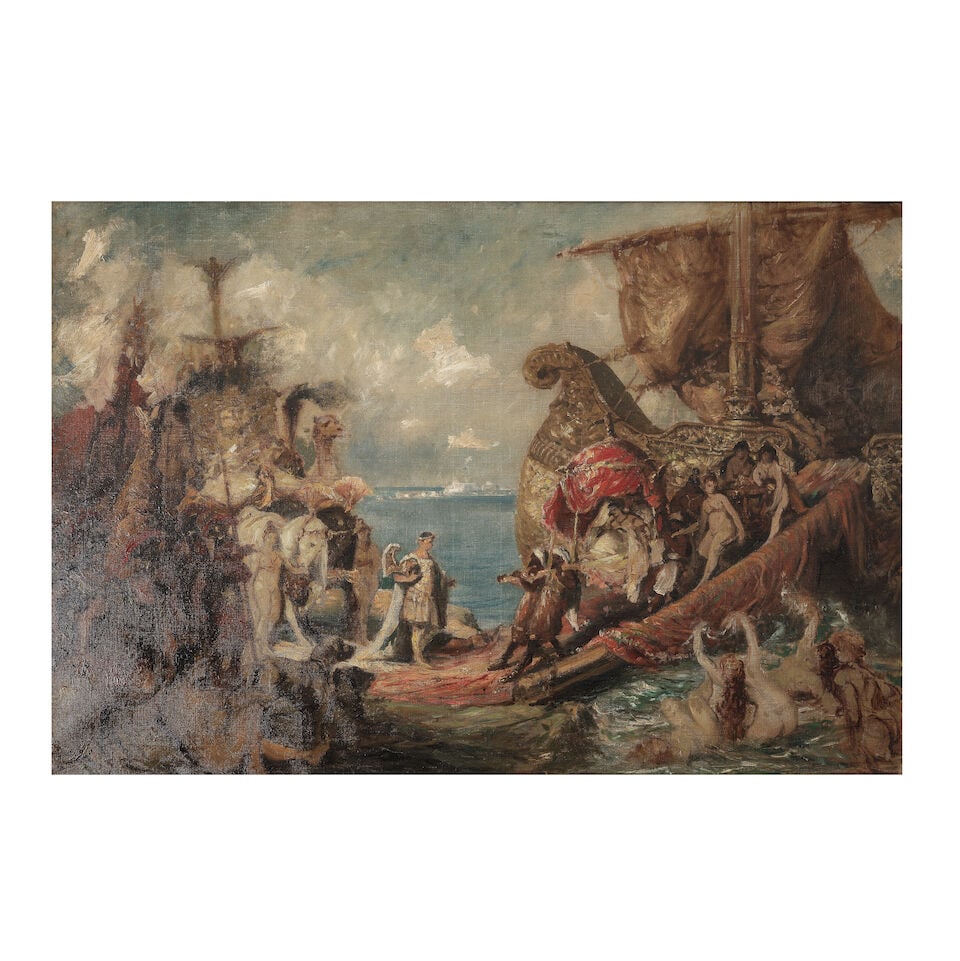 Gustave Wertheimer (Vienne 1847-1902 Paris) Rencontre d'Antoine et Cléopâtre: Gustave Wertheimer (Vienne 1847-1902 Paris) Rencontre d'Antoine et Cléopâtre huile sur toile oil on canvas 90.4 x 129.2cm (35 9/16 x 50 7/8in). Footnotes: Provenance Private Collection,