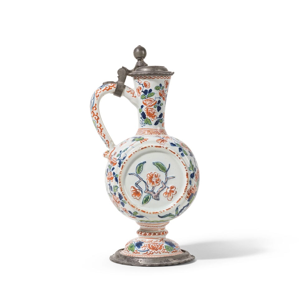 Aiguière à décor cachemire en faïence de Delft, monture en étain, vers ... - 2