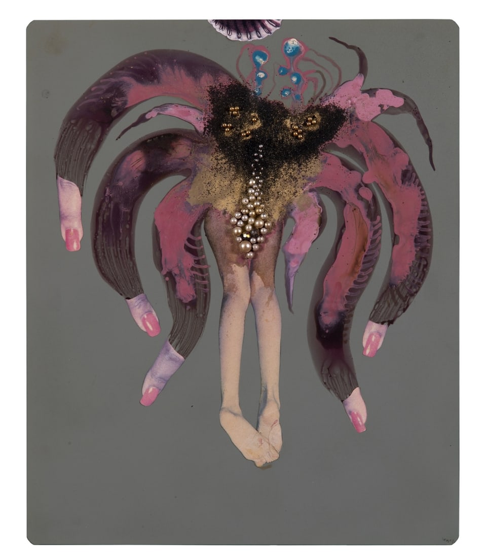 WANGECHI MUTU (N. 1972) Drunk Palm I 2007: WANGECHI MUTU (N. 1972) Drunk Palm I 2007 monogrammé et daté 07 acrylique, peinture émaillée, encre, perles en plastique, matériaux végétaux et collage de papiers im