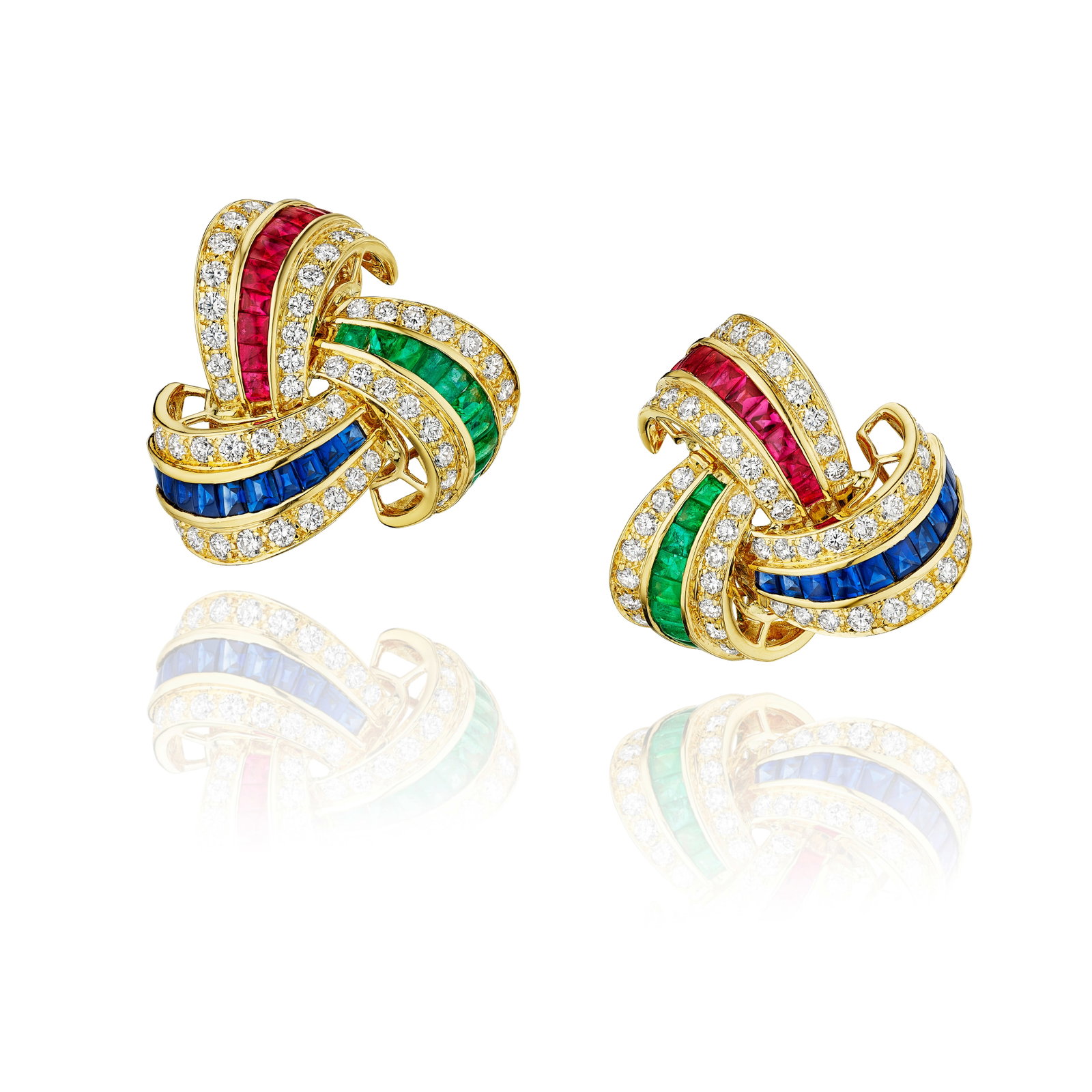 SABBADINI: A PAIR OF DIAMOND AND GEM-SET EARCLIPS (1 of 1)
