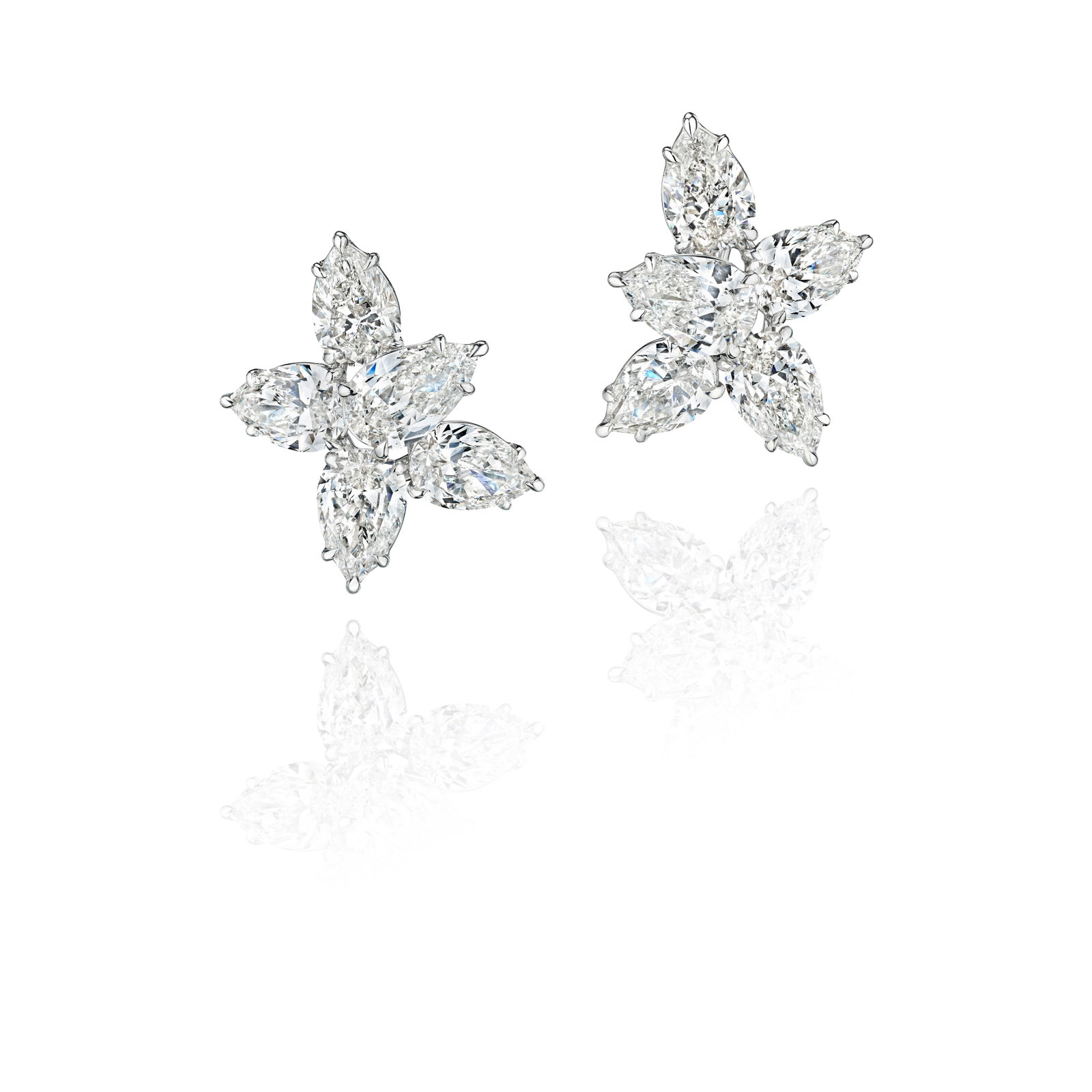 A PAIR OF DIAMOND EARRINGS: A PAIR OF DIAMOND EARRINGS Each designed as a cluster of pear-shaped diamonds, weighing 10.00 carats total; mounted in 18K white gold; length ⅞ in Footnotes: Accompanied by ten GIA reports