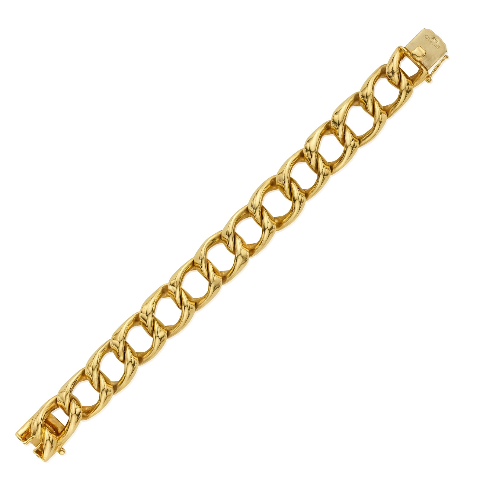 TIFFANY & CO.: A 14K GOLD BRACELET: TIFFANY & CO.: A 14K GOLD BRACELET Designed as a curb-link bracelet; signed TIFFANY & CO.; gross approximate weight 89.3 g; length 8 in; accompanied by signed box For further information on this lot