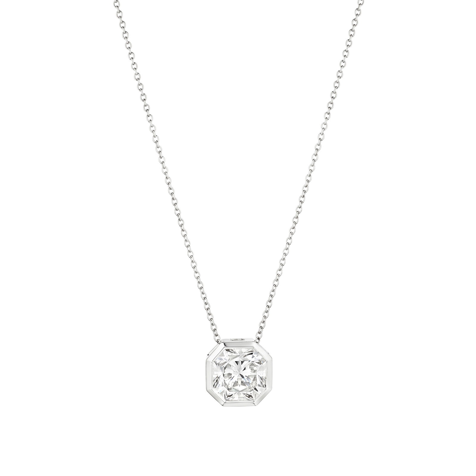 TIFFANY & CO.: A DIAMOND 'LUCIDA' PENDANT NECKLACE: TIFFANY & CO.: A DIAMOND 'LUCIDA' PENDANT NECKLACE Centering an octagonal-shaped diamond; signed TIFFANY & Co. and Lucida, no. 16911801; estimated diamond weight 3.00 carats; mounted in platinum;
