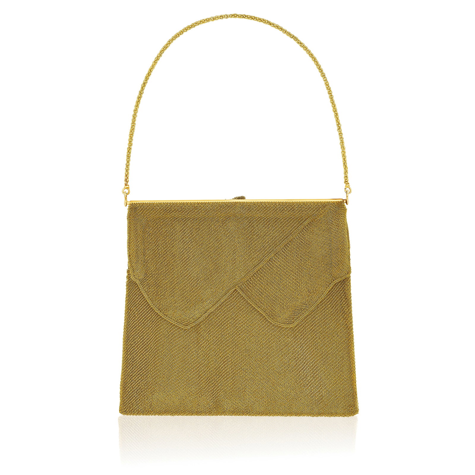 CHARLES HOLL: AN 18K GOLD PURSE, FRANCE: CHARLES HOLL: AN 18K GOLD PURSE, FRANCE Composed of gold mesh; with maker's mark for Charles Holl and French assay mark; possibly retailed by Cartier; width 5½ in; accompanied by Cartier signed