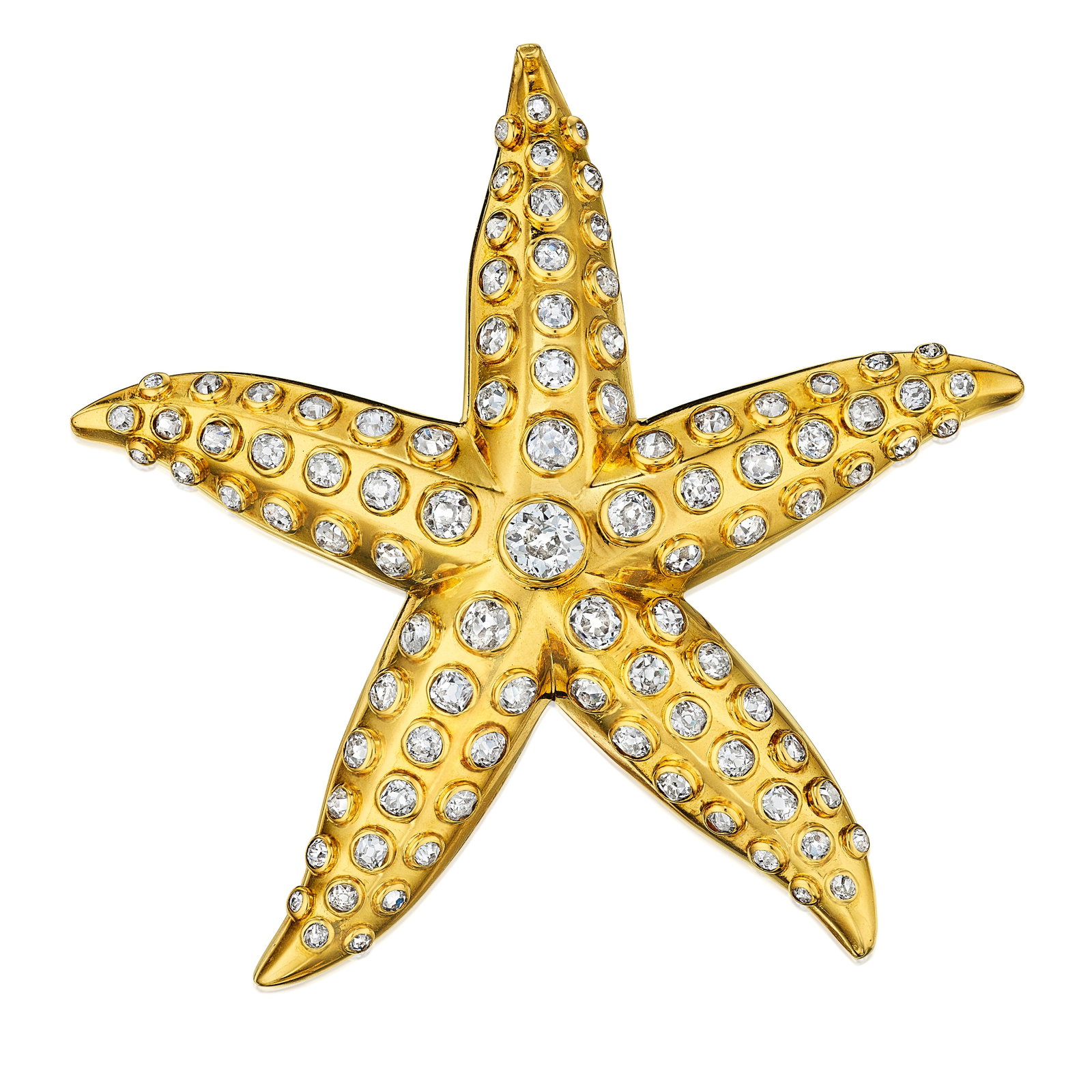 RENÉ BOIVIN: A DIAMOND BROOCH, FRANCE, CIRCA 1940: RENÉ BOIVIN: A DIAMOND BROOCH, FRANCE, CIRCA 1940 Designed as a starfish, accented by old European and old mine-cut diamonds; with maker's mark and French assay mark; estimated total diamond