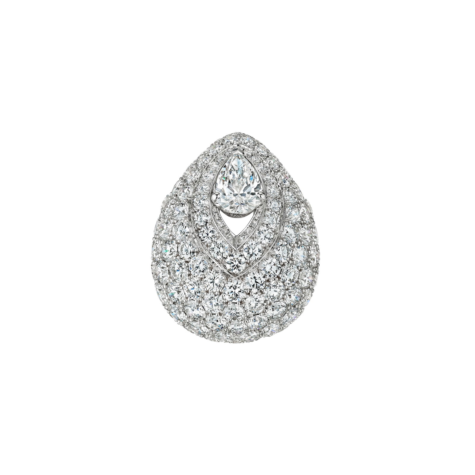 GRAFF: A DIAMOND RING, BRITAIN: GRAFF: A DIAMOND RING, BRITAIN Of bombé design centering a pear-shaped diamond, weighing 1.01 carats, set throughout with round brilliant-cut diamonds; signed GRAFF, no. GR37471; with British