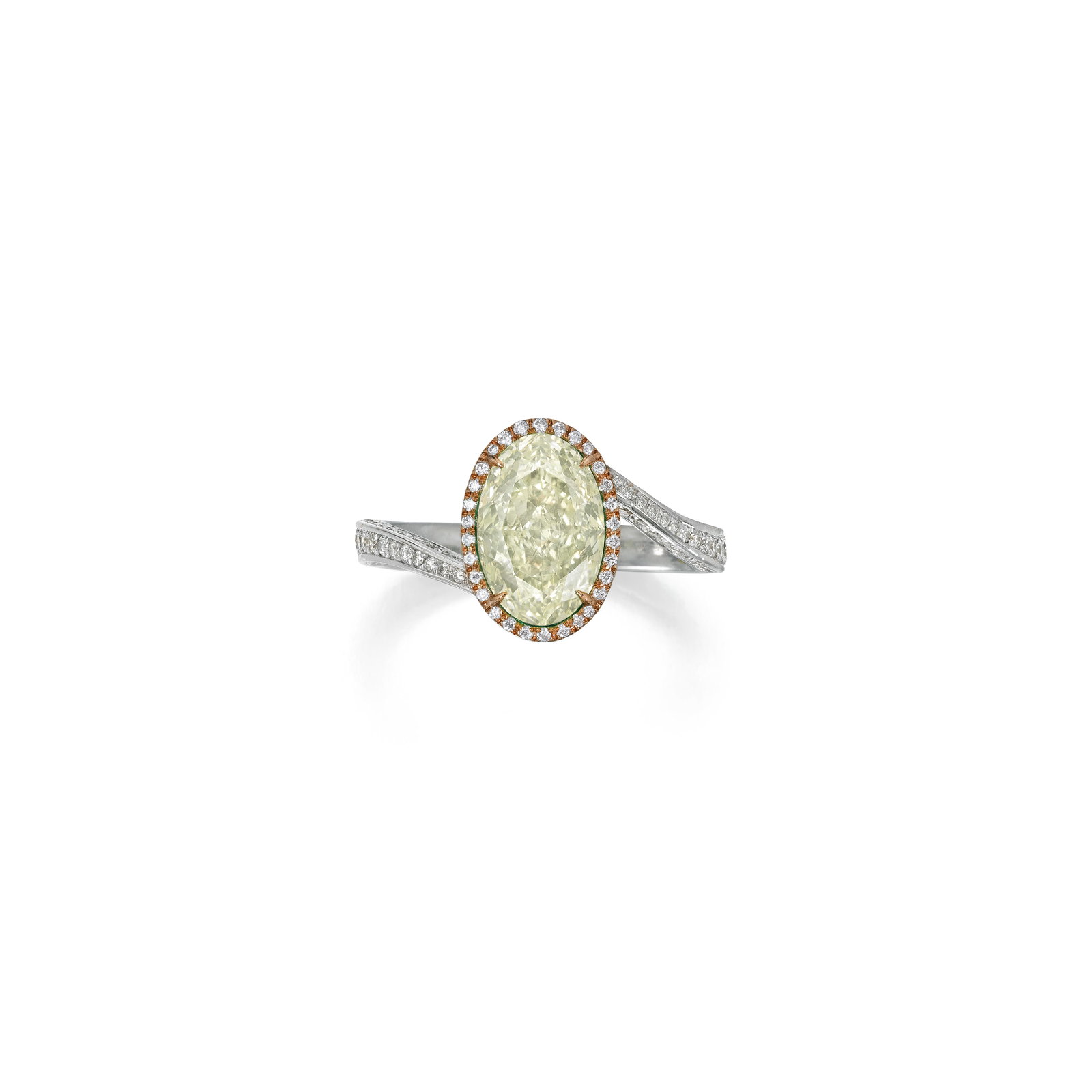 A FANCY LIGHT GREENISH YELLOW DIAMOND, COLORED DIAMOND AND DIAMOND RING (1 of 1)