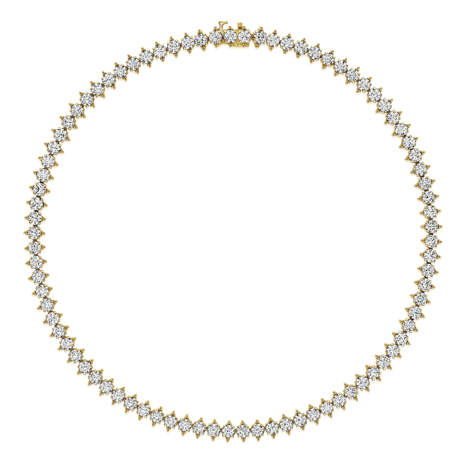 A DIAMOND NECKLACE: A DIAMOND NECKLACE Composed as a row of round brilliant-cut diamonds, weighing 25.58 carats total; mounted in 18K gold; length 16 in Footnotes: Accompanied by eighty-five GIA reports stating that the