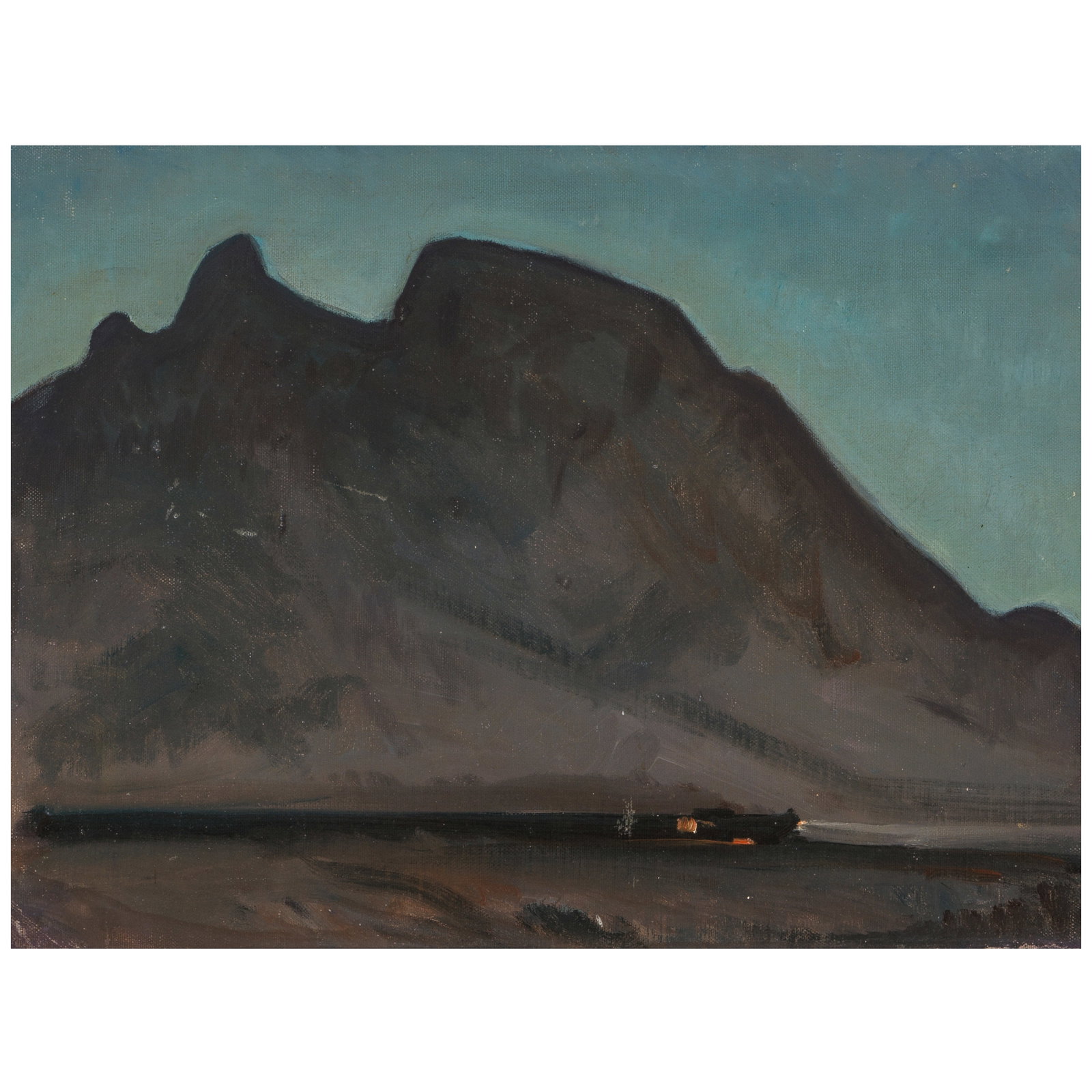 MAYNARD DIXON (AMERICAN, 1875-1946) Train on the Desert 12 x 16inframed 23 x 27in (Painted in 1...: MAYNARD DIXON (AMERICAN, 1875-1946) Train on the Desert estate titled, signed, and dated '1941' (on the verso) oil on canvas laid to board 12 x 16in framed 23 x 27in Painted in 1941. Footnotes: