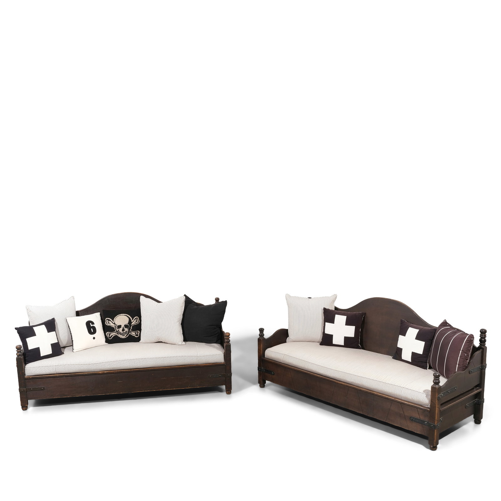 TWO MONTEREY STYLE IRON MOUNTED OLD WOOD STAINED 'BUCKAROO' SOFASCirca 1930 (1 of 1)