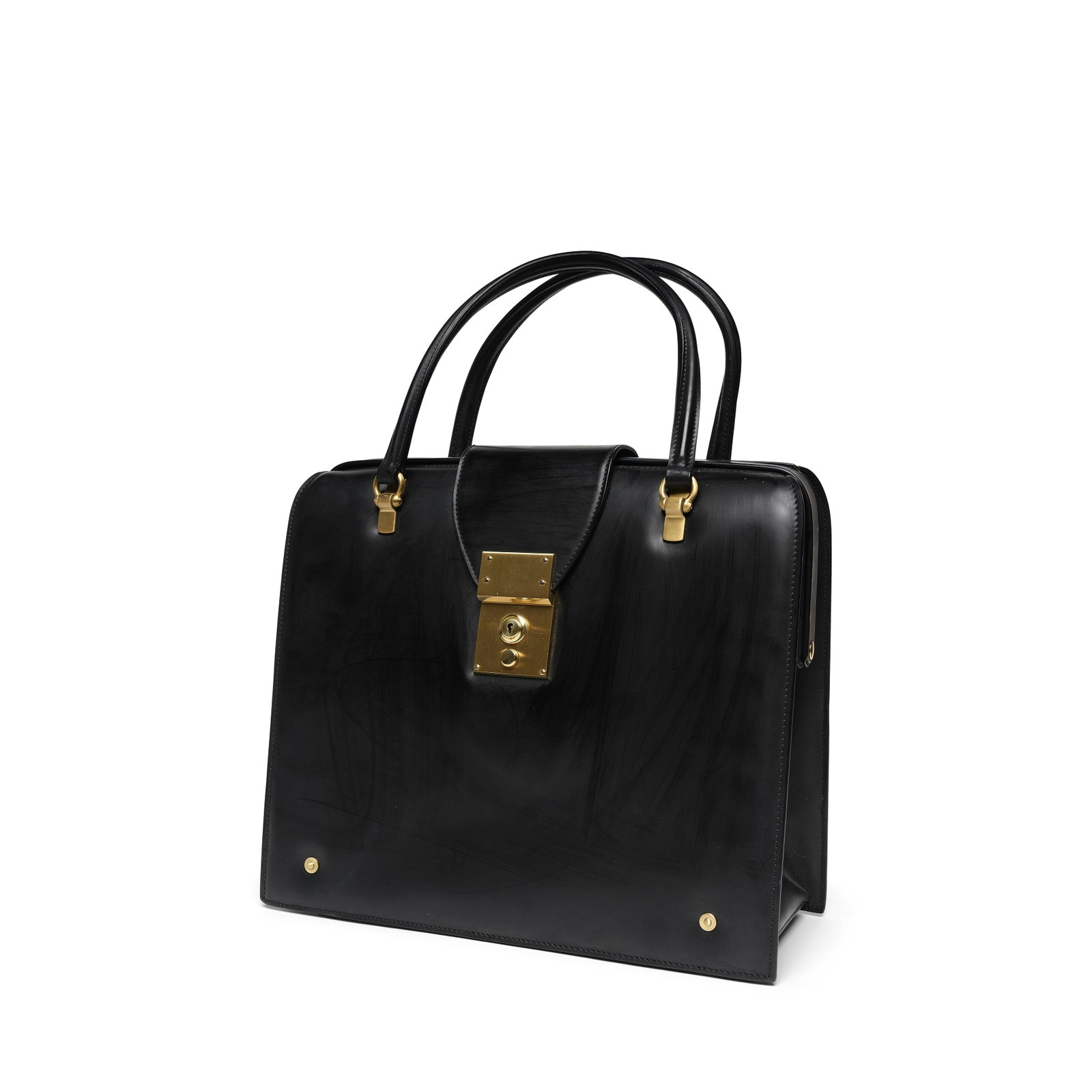 A THOM BROWNE BLACK LEATHER MRS. BROWNE BAG (1 of 1)
