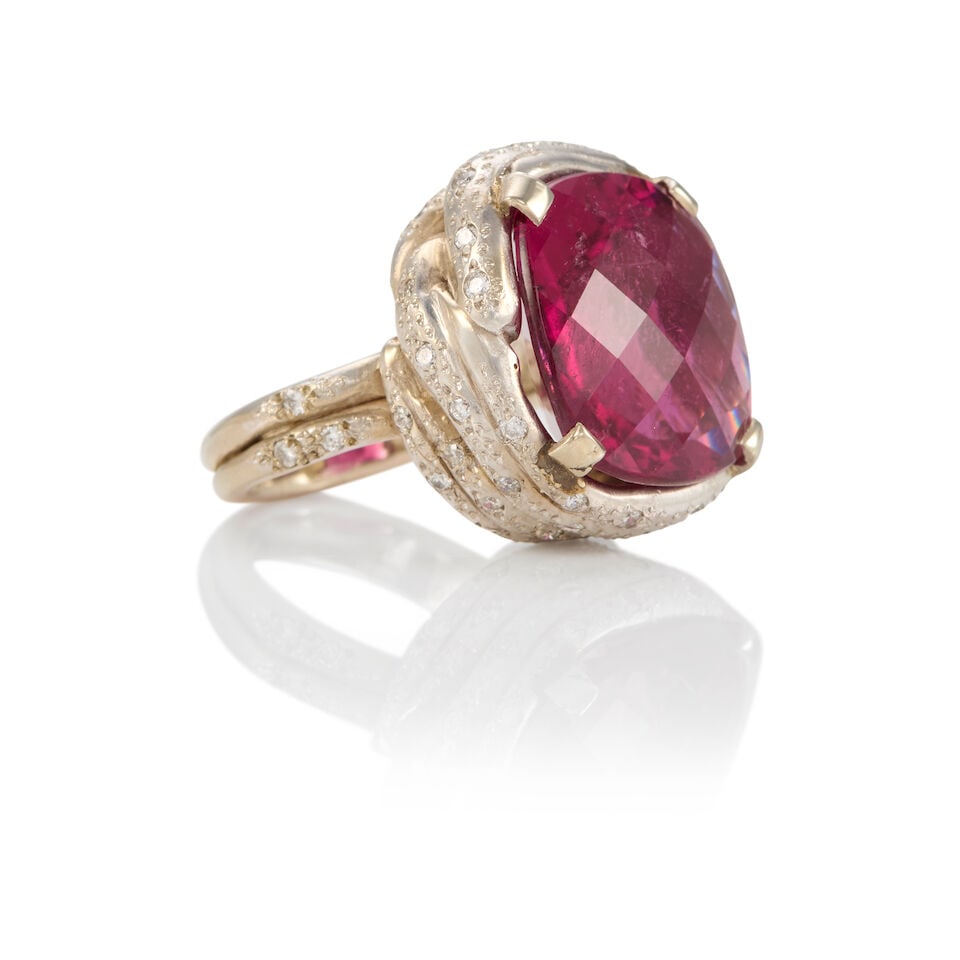 18K GOLD, TOURMALINE, AND DIAMOND RING - 2