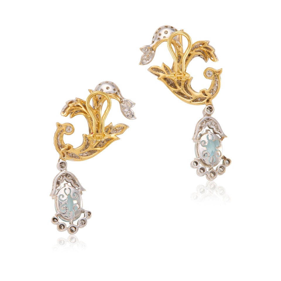 18K GOLD, AQUAMARINE, AND DIAMOND EARRINGS - 2