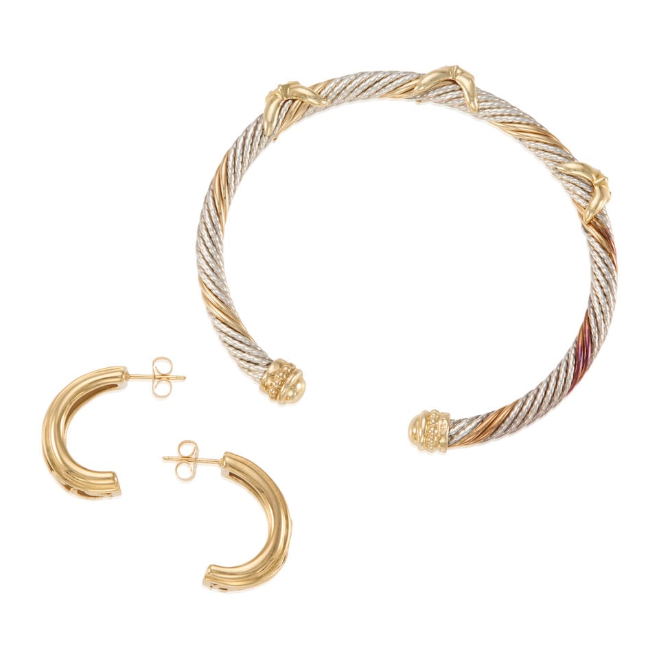 GOLD AND RUBY BANGLE AND EARRINGS - 2