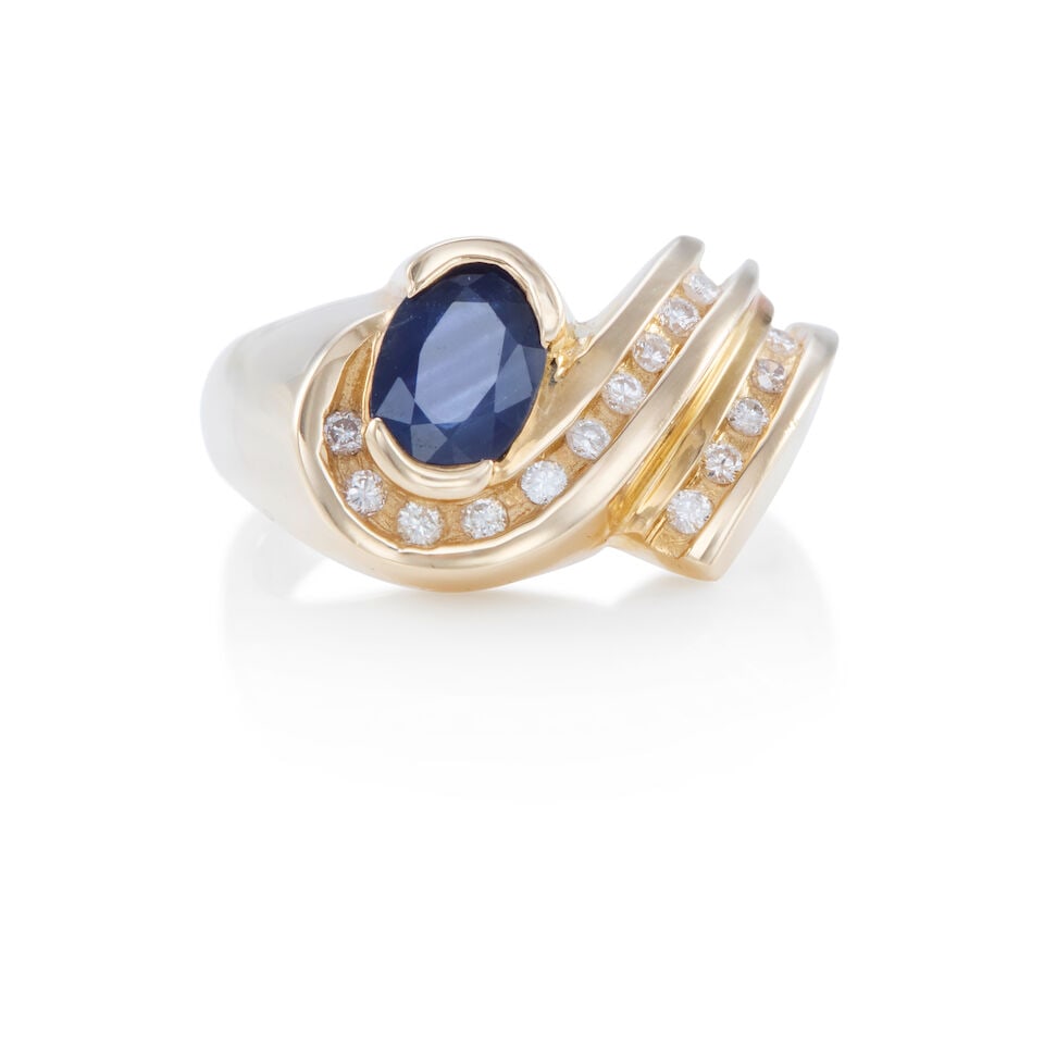 14K GOLD, SAPPHIRE, AND DIAMOND RING (1 of 2)