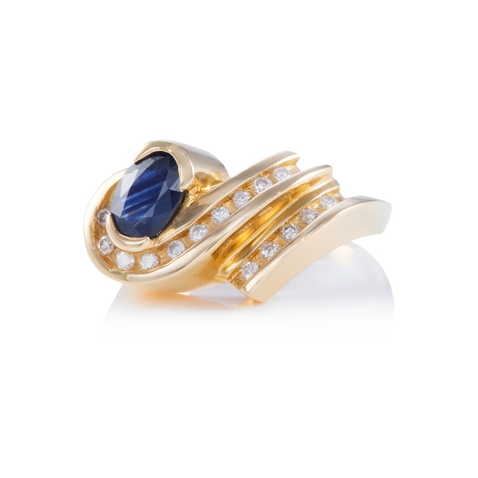 14K GOLD, SAPPHIRE, AND DIAMOND RING - 2