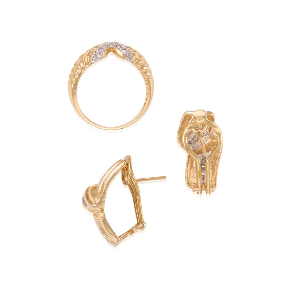 GOLD AND DIAMOND EARRING AND RING - 2