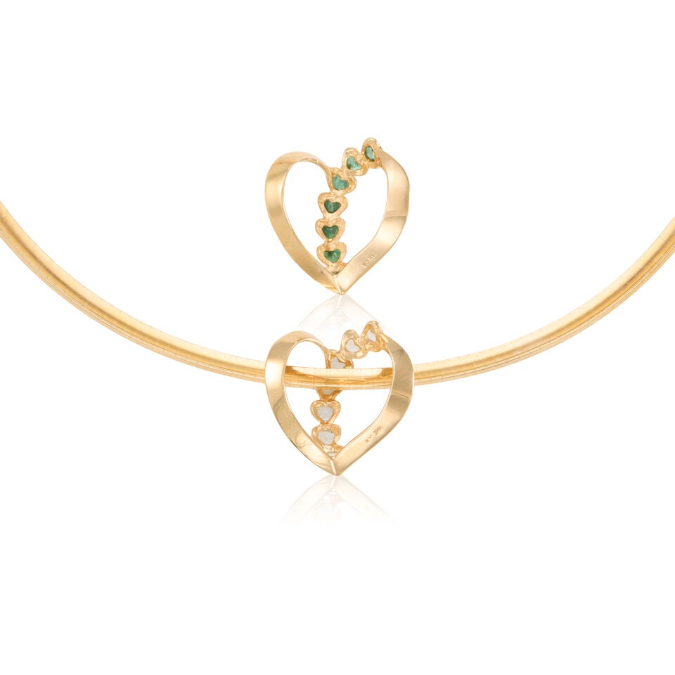 14K GOLD AQUAMARINE, AND EMERALD PENDANTS AND NECKLACE - 2