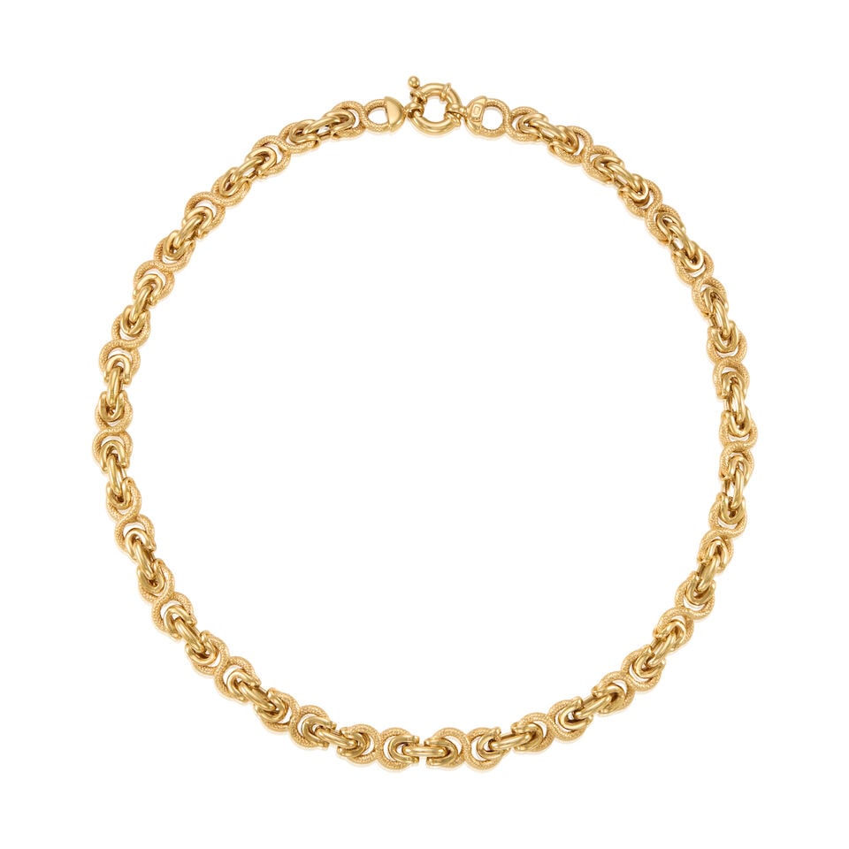 14K GOLD NECKLACE: 14K GOLD NECKLACE • 14K yellow gold • Length 16 1/2 in. • Estimated gross weight: 27.2 grams Footnotes: Overall condition, very good Metal stamped and tested for 14K