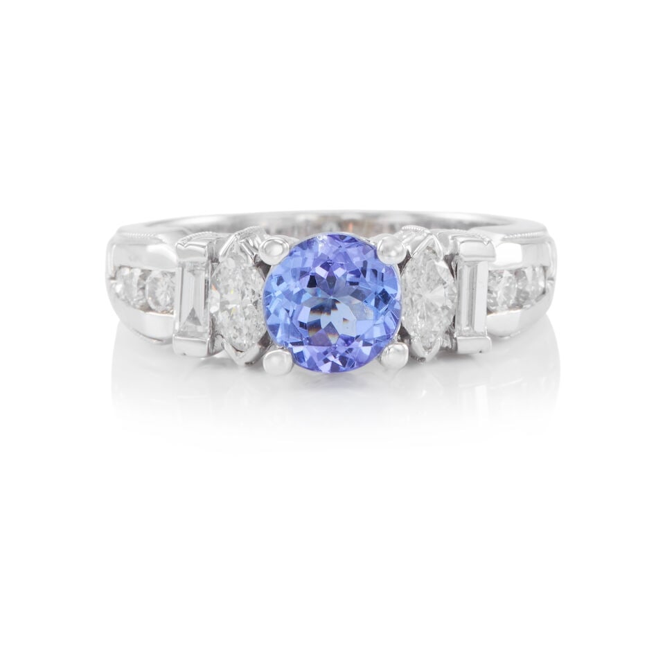 14K GOLD, TANZANITE AND DIAMOND RING (1 of 2)