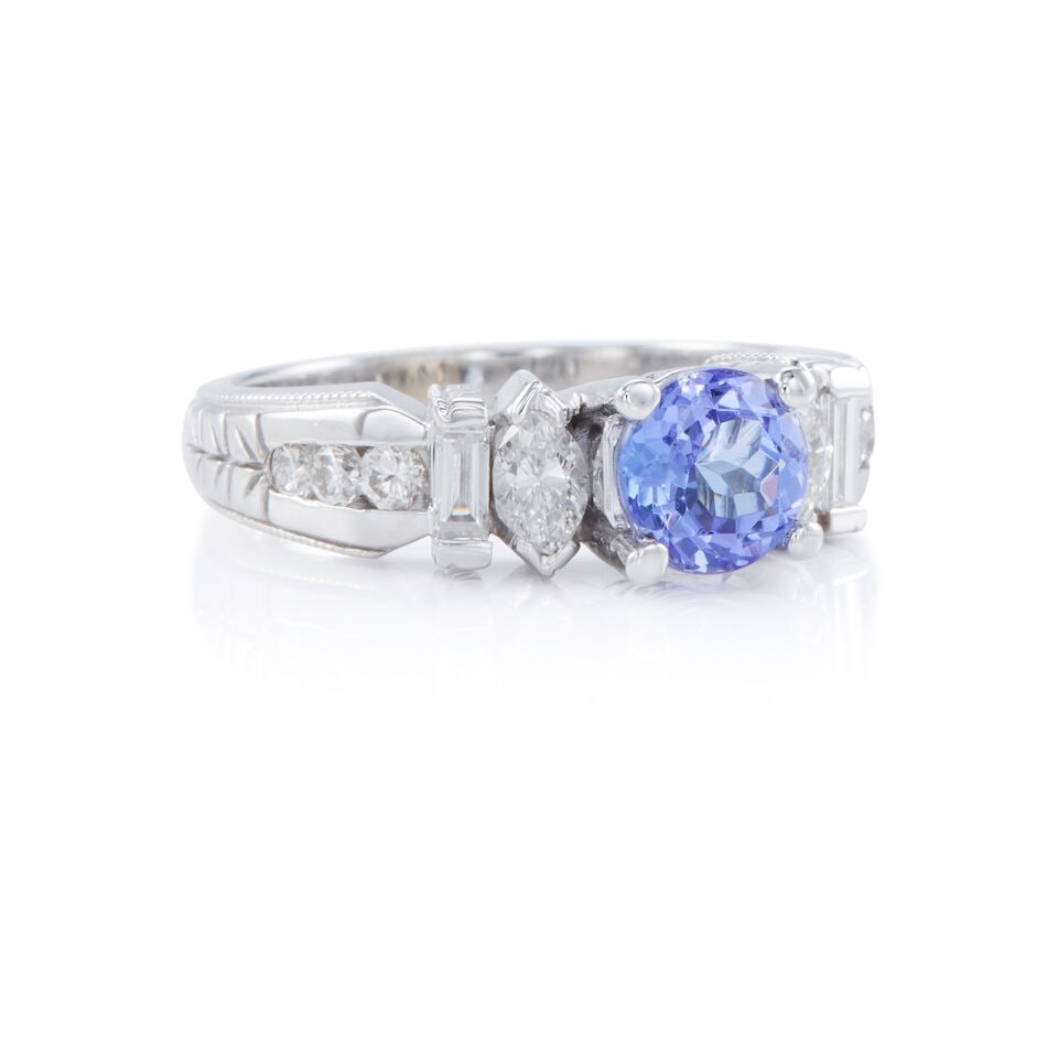 14K GOLD, TANZANITE AND DIAMOND RING - 2