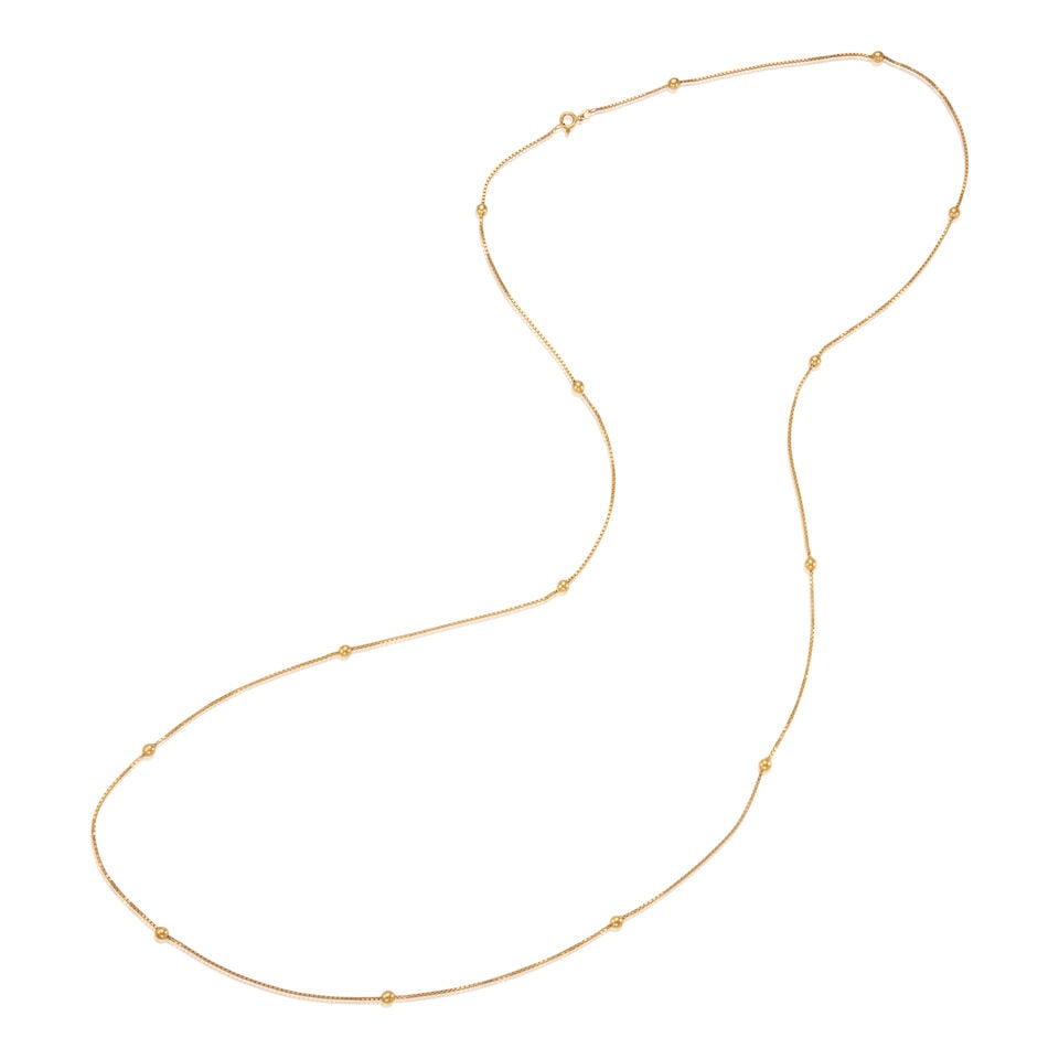18K GOLD NECKLACE: 18K GOLD NECKLACE • 18K yellow gold • Length 39 1/2 in. • Estimated gross weight: 12.1 grams Footnotes: Overall condition, very good Metal stamped and tested for 18K